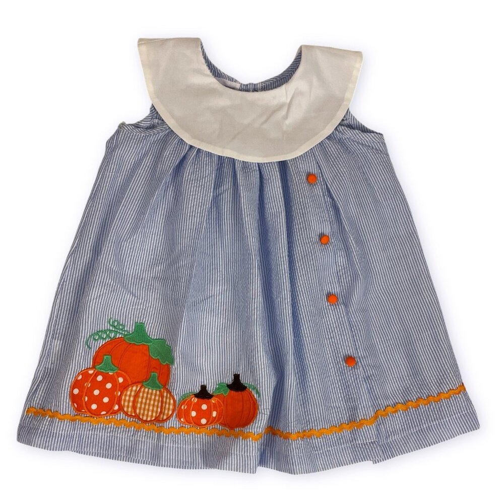 Lil Cactus Baby Toddler Size 12-24M Dress Seersucker Pumpkin Thanksgiving Decor